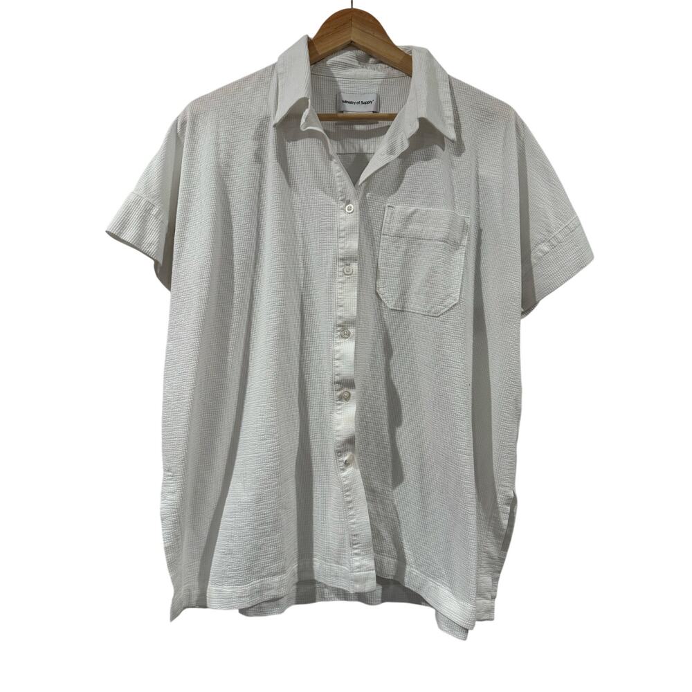 Ministry of Supply White Short-Sleeve Button-Up Blouse